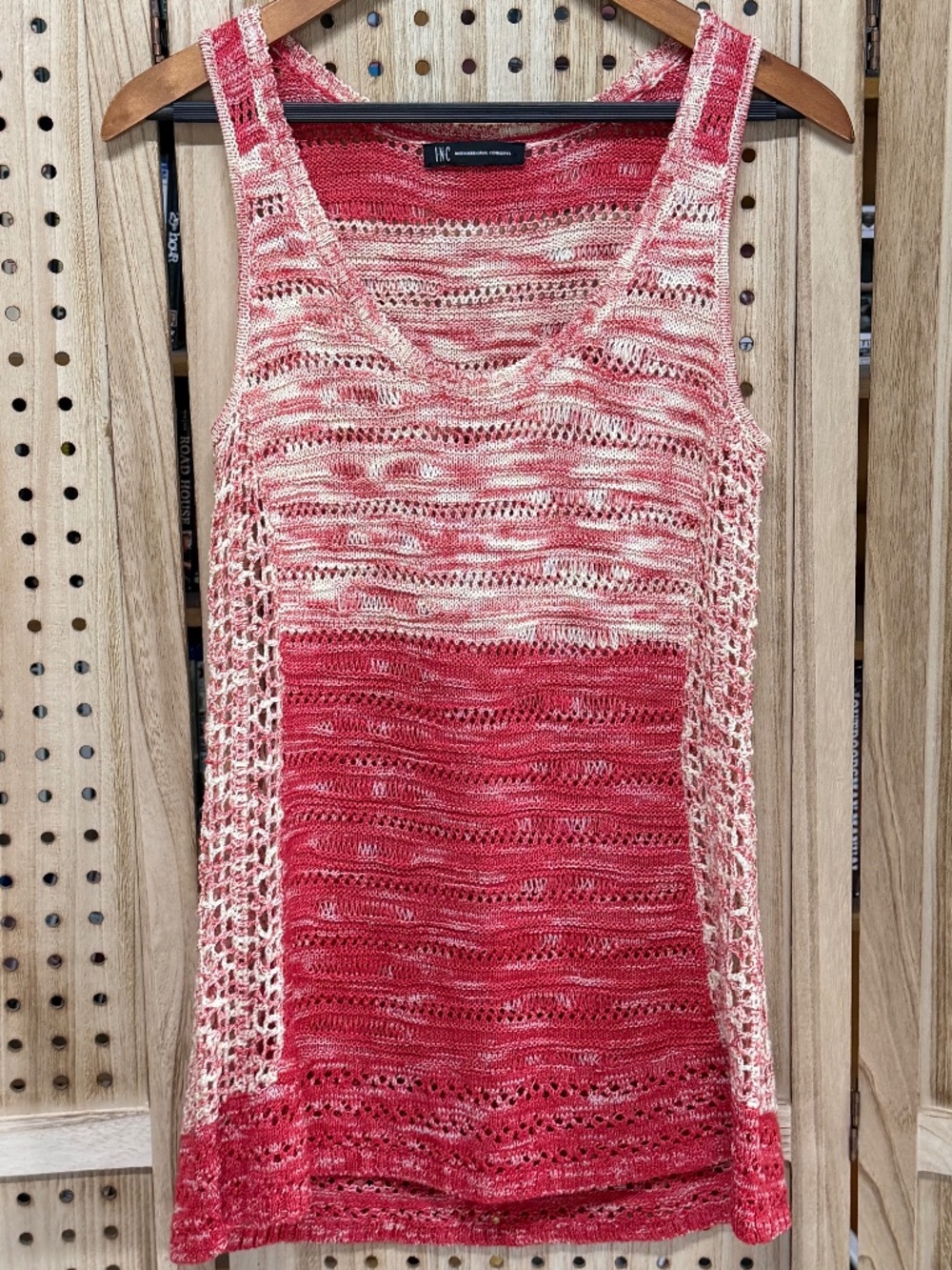Boho Coral Ombre Open Knit Sleeveless Sweater Tank Top INC International Concept